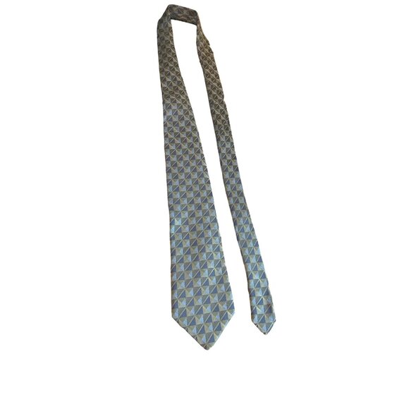 Van Heusen Other - Van Heusen Mens Silk Neck Tie Blue Tan Square Geometric Work Dad Gift
